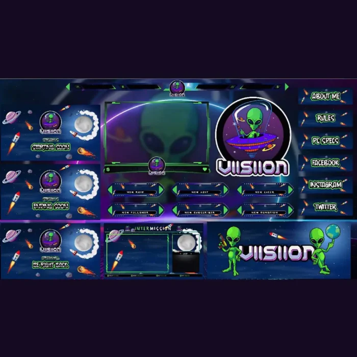 Alien Twitch Overlay Pack & Logo Stream Branding Kit – Visual Voxx